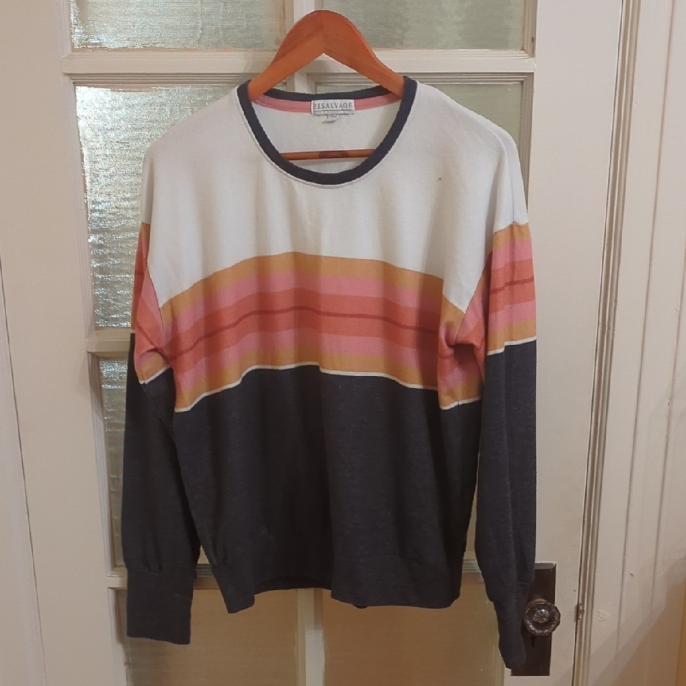 PJ Salvage White and Pink Crewneck Sweater